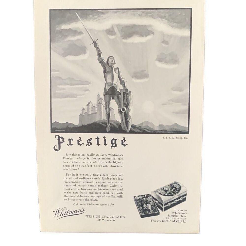 Vintage 1932 Whitman’s Prestige Chocolates Ad Advertisement